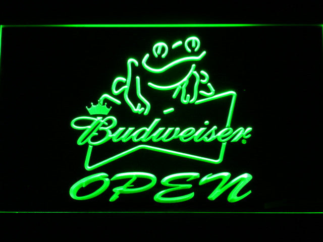 Budweiser Frog Beer OPEN Bar LED Sign - Green - TheLedHeroes