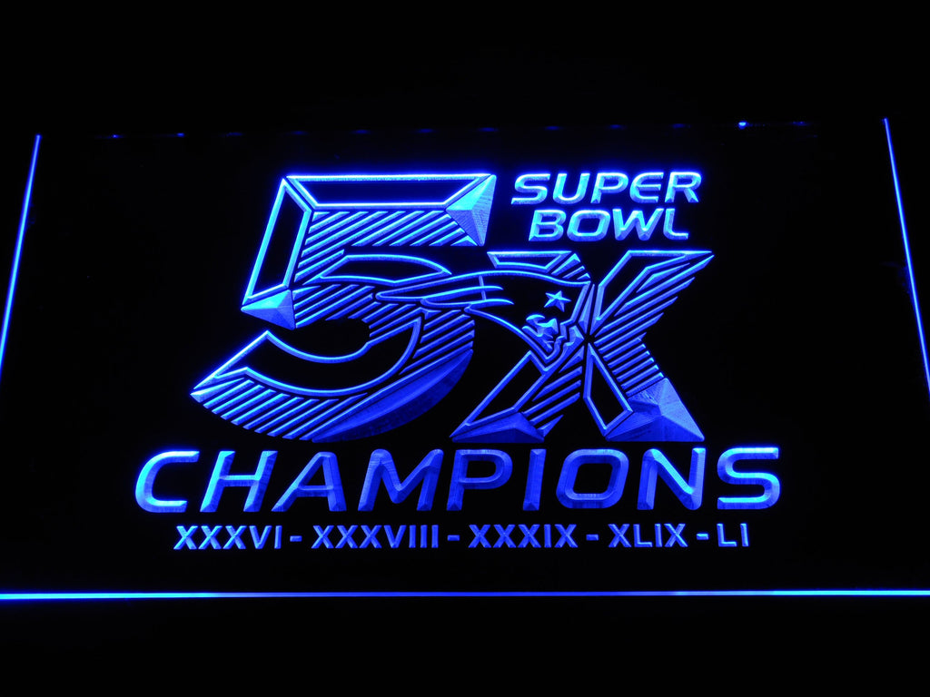 New England Patriots 5X Superbowl Champions LED Neon Sign USB - Blue - TheLedHeroes