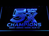 New England Patriots 5X Superbowl Champions LED Neon Sign USB - Blue - TheLedHeroes