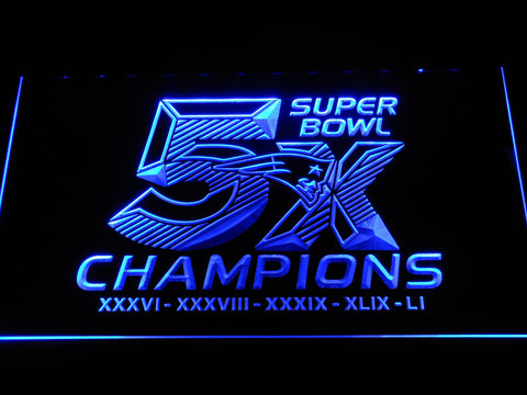 New England Patriots 5X Superbowl Champions LED Neon Sign Electrical - Blue - TheLedHeroes