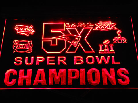 New England Patriots 5X Superbowl Champions (2) LED Neon Sign Electrical - Red - TheLedHeroes