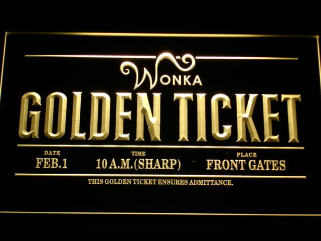 Charlie and the Chocolate Factory Golden Ticket LED Neon Sign USB - Yellow - TheLedHeroes