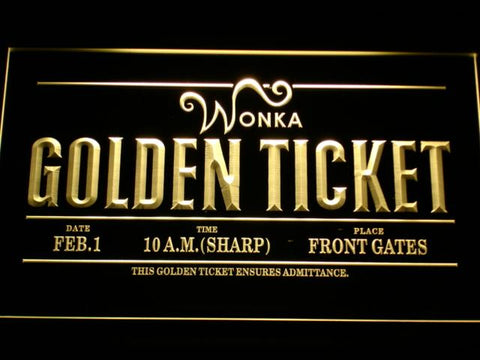 Charlie and the Chocolate Factory Golden Ticket LED Neon Sign USB - Yellow - TheLedHeroes