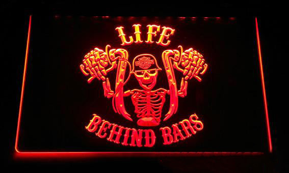 FREE Harley Davidson Life Behind Bars LED Sign - Orange - TheLedHeroes