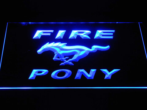 Mustang Fire Pony LED Neon Sign USB - Blue - TheLedHeroes