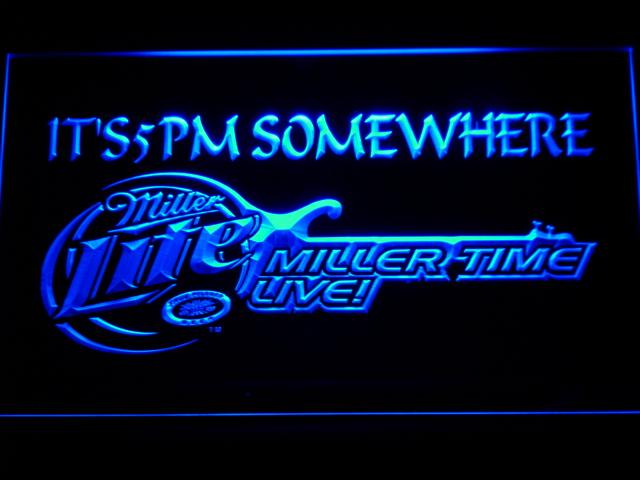 Miller Lite Miller Time Live It's 5pm Somewhere LED Neon Sign Electrical - Blue - TheLedHeroes