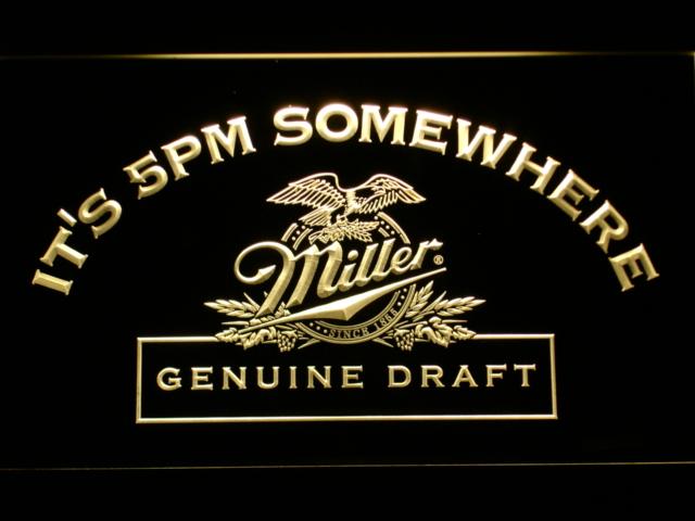 Miller Geniune Draft  It's 5pm Somewhere LED Neon Sign Electrical - Yellow - TheLedHeroes