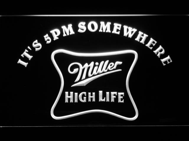 Miller High Life It's 5pm Somewhere LED Neon Sign Electrical - White - TheLedHeroes