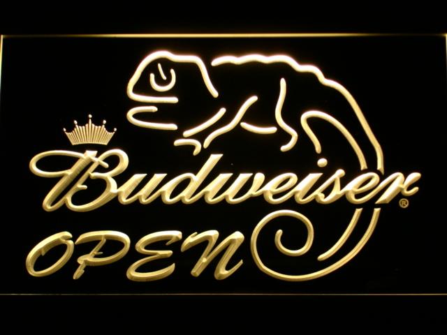 Budweiser Chameleon Open LED Neon Sign Electrical - Yellow - TheLedHeroes