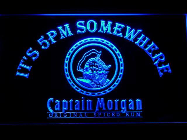 Captain Morgan Spiced Rum It's 5pm Somewhere LED Neon Sign USB - Blue - TheLedHeroes