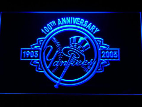 New York Yankees 100th Anniversary LED Neon Sign USB - Blue - TheLedHeroes
