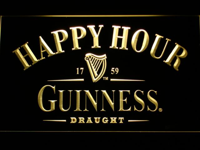 Guinness Draught Happy Hour LED Neon Sign Electrical - Yellow - TheLedHeroes