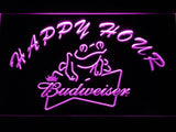 Budweiser Frog Happy Hour LED Neon Sign USB - Purple - TheLedHeroes