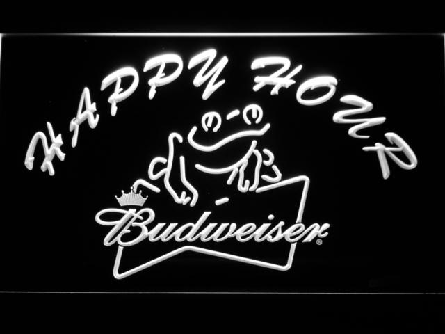 Budweiser Frog Happy Hour LED Neon Sign Electrical - White - TheLedHeroes
