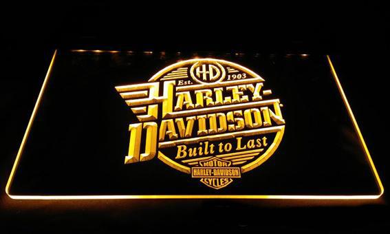 Harley Davidson Built to Last LED Neon Sign Electrical - Yellow - TheLedHeroes