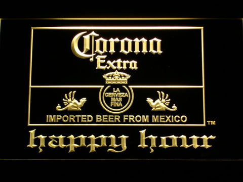 Corona Extra Happy Hour LED Neon Sign Electrical - Yellow - TheLedHeroes