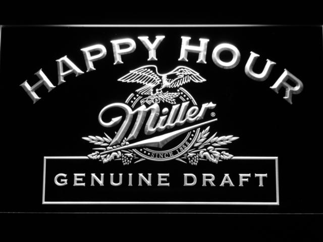 Miller Geniune Draft Happy Hour LED Neon Sign USB - White - TheLedHeroes
