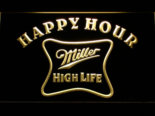 Miller High Life Happy Hour LED Neon Sign USB - Yellow - TheLedHeroes