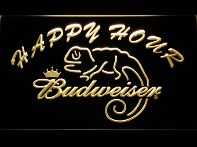 Budweiser Chameleon Happy Hour LED Neon Sign Electrical - Yellow - TheLedHeroes