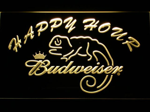 Budweiser Chameleon Happy Hour LED Neon Sign USB - Yellow - TheLedHeroes