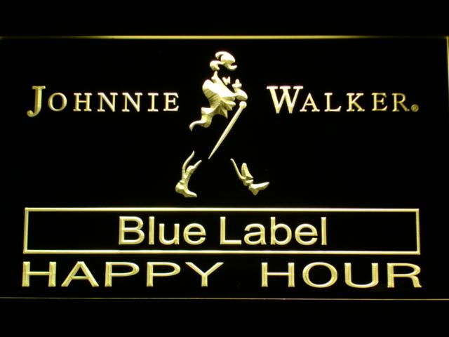 Johnnie Walker Blue Label Happy Hour LED Neon Sign Electrical - Yellow - TheLedHeroes