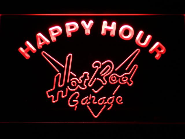 Hot Rod Garage Happy Hour LED Neon Sign USB - Red - TheLedHeroes