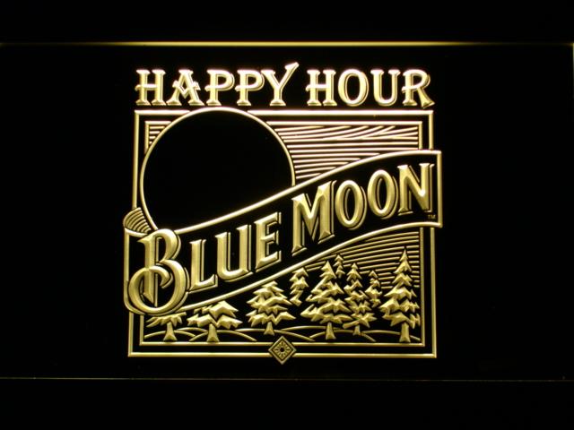 Blue Moon Happy Hour (2) LED Neon Sign Electrical - Yellow - TheLedHeroes
