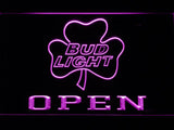 Bud Light Shamrock Open LED Neon Sign Electrical - Purple - TheLedHeroes