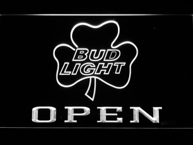 Bud Light Shamrock Open LED Neon Sign USB - White - TheLedHeroes