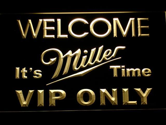 Miller It's Time VIP Only LED Neon Sign USB - Yellow - TheLedHeroes