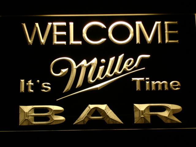 Miller It's Time Bar LED Neon Sign USB - Yellow - TheLedHeroes
