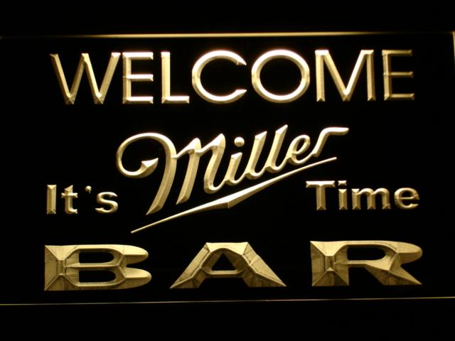 Miller It's Time Bar LED Neon Sign Electrical - Yellow - TheLedHeroes