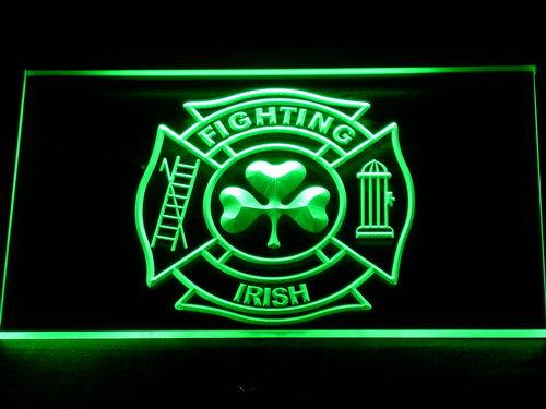 Fighting Irish Firefighter LED Neon Sign USB - Green - TheLedHeroes