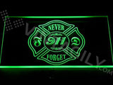 Never Forget 911 Firefighter Fire Dept LED Neon Sign USB - Green - TheLedHeroes