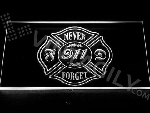Never Forget 911 Firefighter Fire Dept LED Neon Sign USB - White - TheLedHeroes