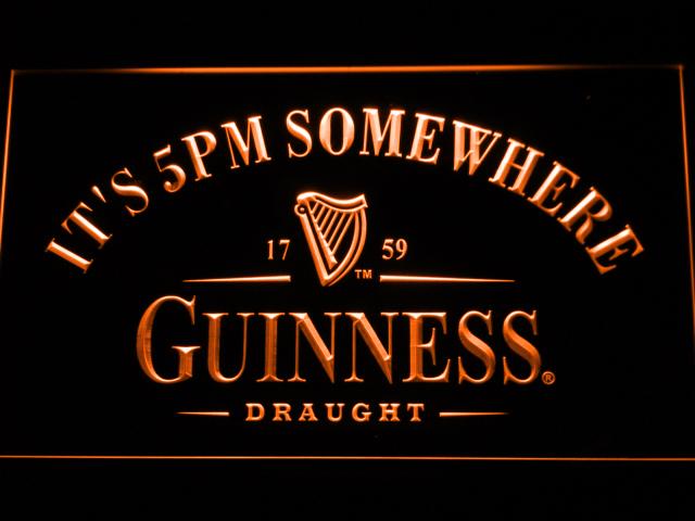 Guinness Draught It's 5pm Somewhere LED Neon Sign Electrical - Orange - TheLedHeroes