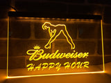 Budweiser Girl Happy Hour LED Neon Sign USB - Yellow - TheLedHeroes