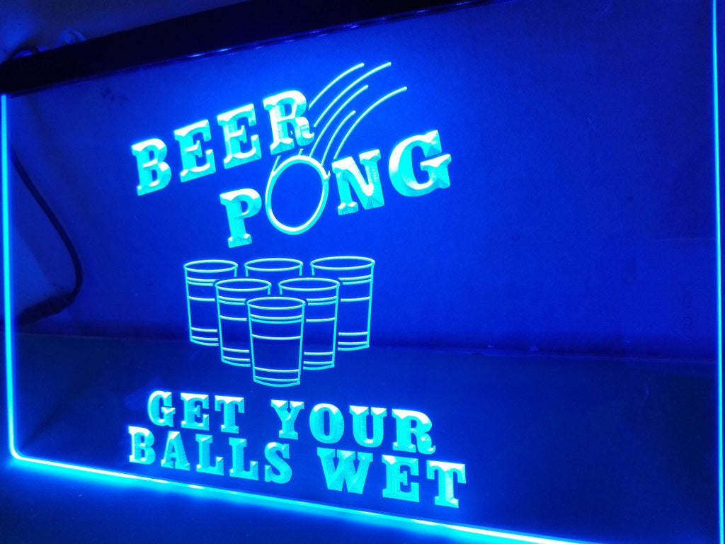 Beer Pong Get Your Balls Wet LED Neon Sign Electrical - Blue - TheLedHeroes