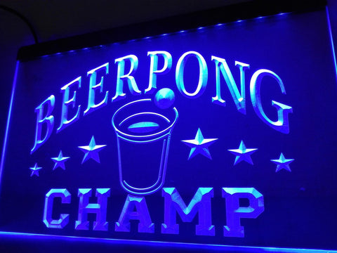 Beer Pong Champ Beer Bar LED Neon Sign Electrical - Blue - TheLedHeroes