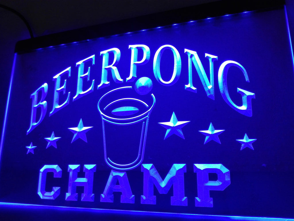 FREE Beer Pong Champ Beer Bar LED Sign - Blue - TheLedHeroes