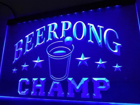 FREE Beer Pong Champ Beer Bar LED Sign - Blue - TheLedHeroes