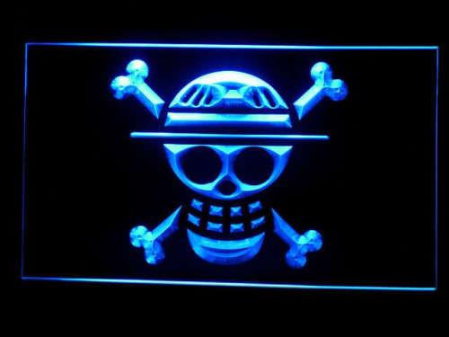 One Piece Luffy Straw Hat Pirates LED Neon Sign USB - Blue - TheLedHeroes