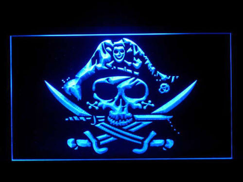 Pirate Deadman's Chest Jolly Roger LED Sign - Blue - TheLedHeroes