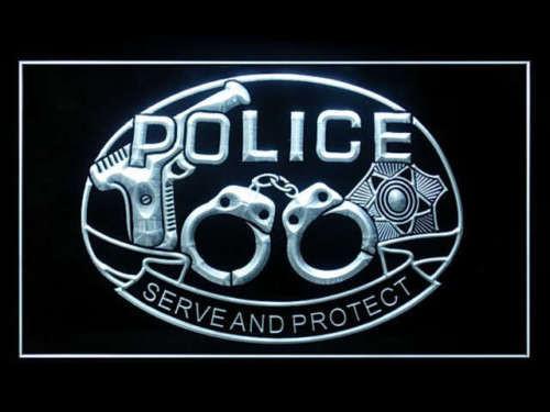 Police Serve and Protect LED Neon Sign USB - White - TheLedHeroes