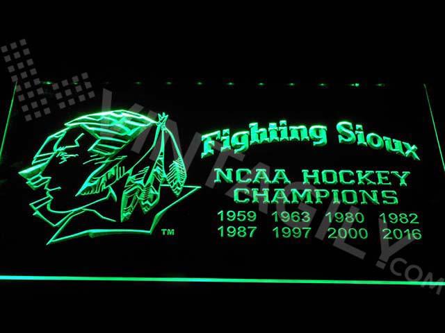 North Dakota Fighting Sioux - NCAA Hockey Championships LED Neon Sign USB - Green - TheLedHeroes