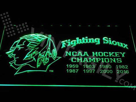 North Dakota Fighting Sioux - NCAA Hockey Championships LED Sign - Green - TheLedHeroes