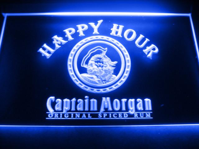 Captain Morgan Spiced Rum Happy Hour LED Neon Sign Electrical - Blue - TheLedHeroes