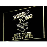 Beer Pong Get Your Balls Wet LED Neon Sign USB - Yellow - TheLedHeroes