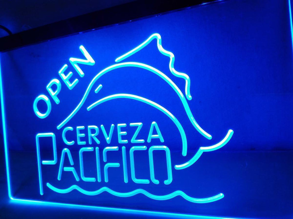 Cerveza Pacifico Open LED Neon Sign Electrical - Blue - TheLedHeroes