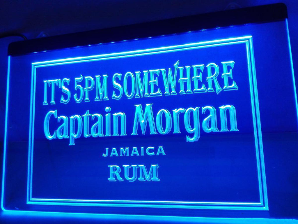 Captain Morgan Jamaica Rum It's 5pm Somewhere LED Neon Sign USB - Blue - TheLedHeroes